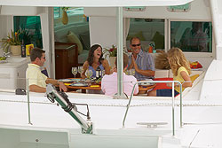 Dining on the deck of the Lagoon 440 Catamaran